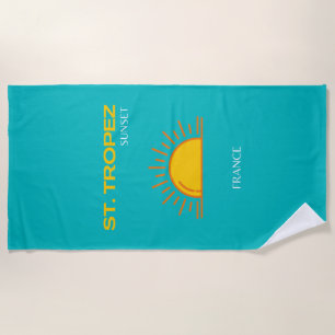 St Tropez, Sunset, Travel Art, Turquoise Beach Towel
