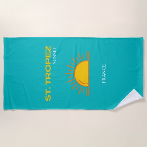 St Tropez Sunset Travel Art Turquoise Beach Towel