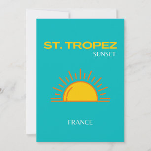 St Tropez, Sunset, Travel Art, Turquoise Thank You Card