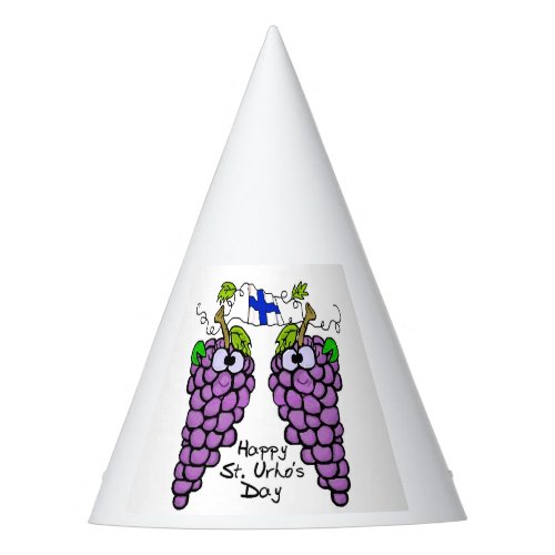 St Urho Party Hat with Grapes and Finnish Flag