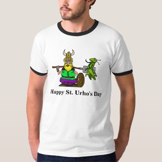 St. Urho T-shirt with Stabbed Grasshopper (Front)
