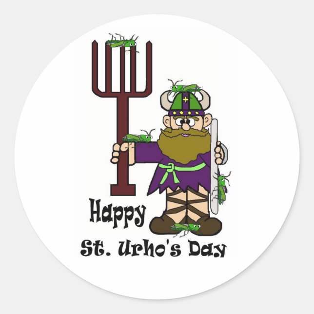 St. Urho with Lots of Grasshoppers  Stickers (Front)