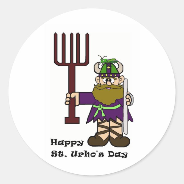 St. Urho with one grasshopper on Hat  Stickers (Front)