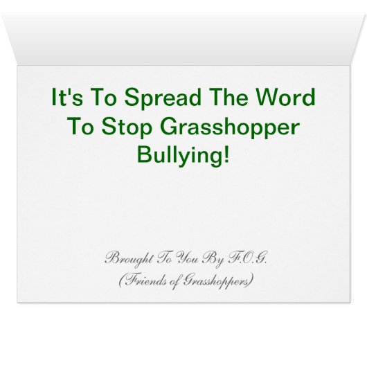 St. Urho's Day Grasshopper Bullying Card (Inside Horizontal (Bottom))