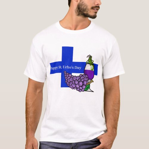 St Urhos Day T_Shirt with Grasshopper and Grapes