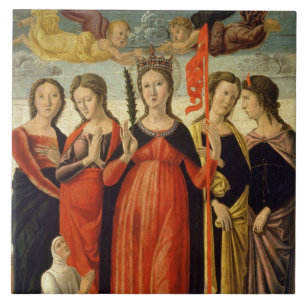St. Ursula and Four Saints (tempera on panel) Ceramic Tile