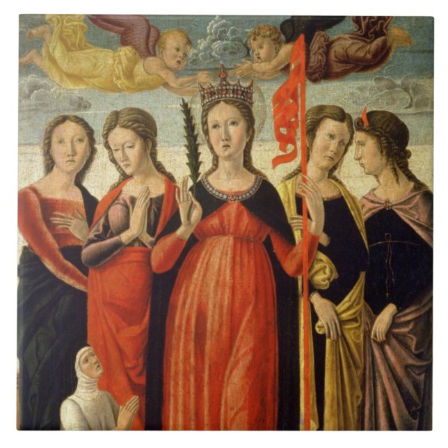 St. Ursula and Four Saints (tempera on panel) Ceramic Tile (Front)