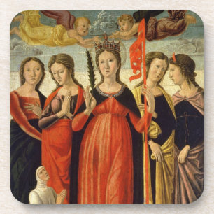 St. Ursula and Four Saints (tempera on panel) Drink Coaster