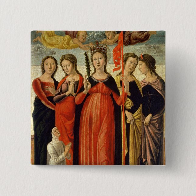 St. Ursula and Four Saints (tempera on panel) Pinback Button (Front)