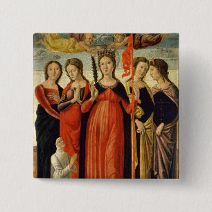 St. Ursula and Four Saints (tempera on panel) Pinback Button