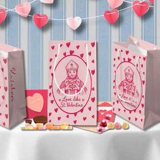 St Valentine Catholic Pink Heart Sketch Artwork Small Gift Bag