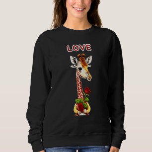 St Valentine Day Love Giraffe holding roses Sweatshirt