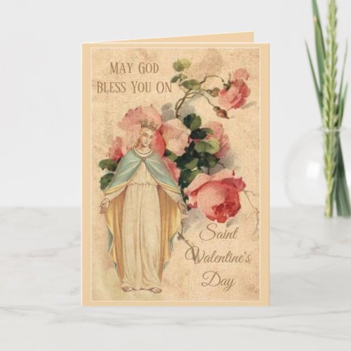 St. Valentines Day Blessed Virgin Floral Holiday Card