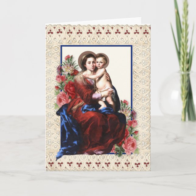 St. Valentines Day Blessed Virgin Floral Holiday Card (Front)