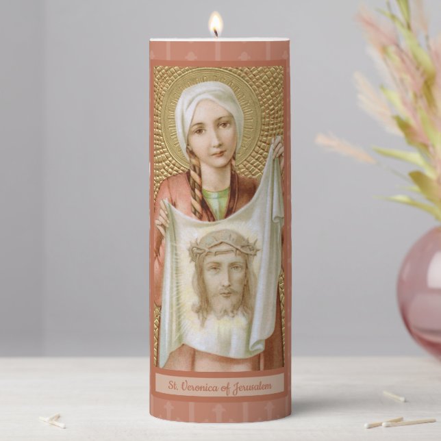 St. Veronica of Jerusalem (JM 60) 3"x8" Pillar Candle (In Situ)