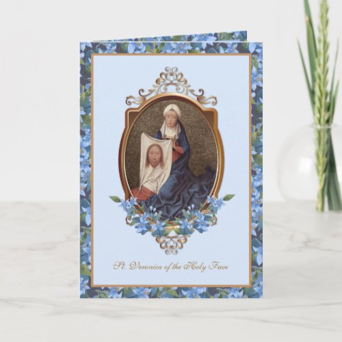 St Veronica Religious Holy Face of Jesus Floral Card