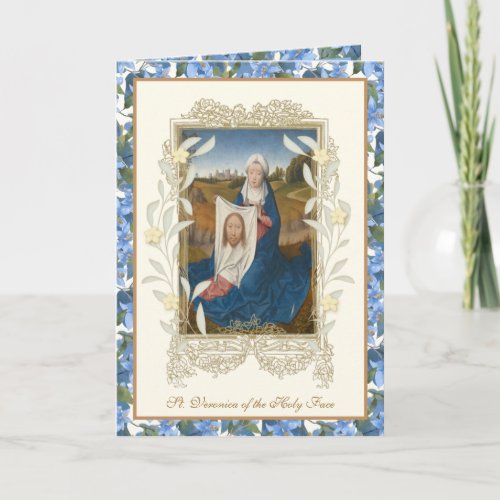 St Veronica Religious Holy Face of Jesus Floral Card