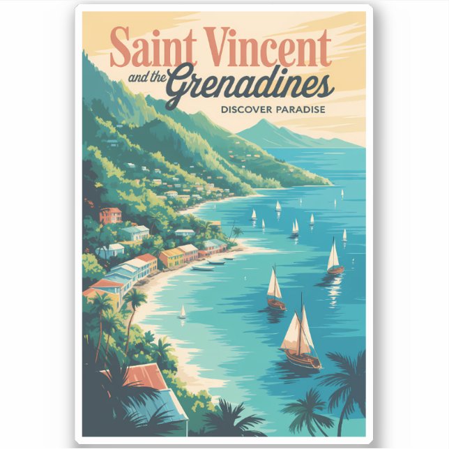 St Vincent and the Grenadines Landscape Retro Sticker (Front)