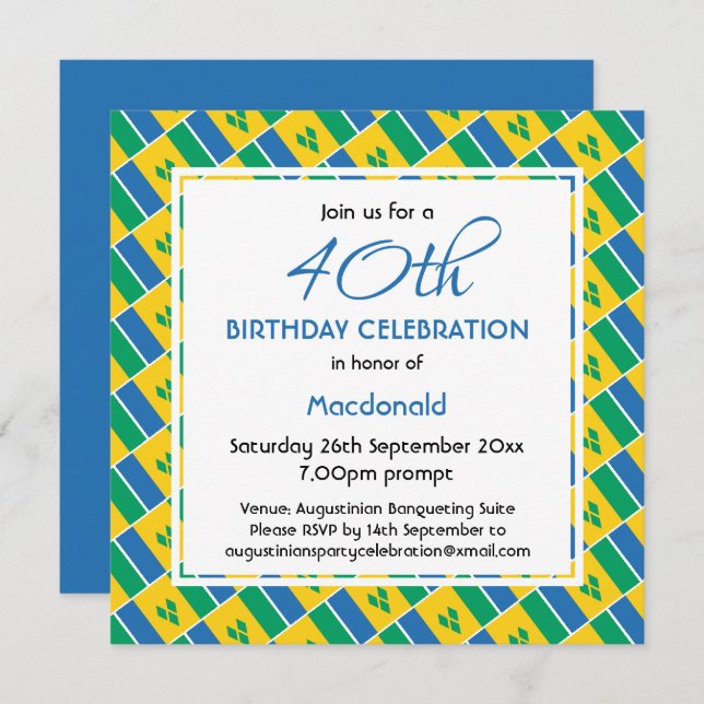 ST VINCENT FLAG Custom Birthday Celebration Invitation (Front/Back)
