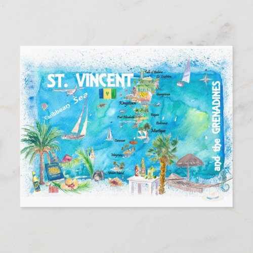 St Vincent Grenadines Antilles Illustrated Travel  Postcard