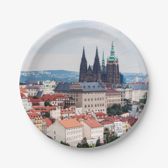 St. Vitus Cathedral and Prague Cityscape - Czech R Paper Plates (Front)
