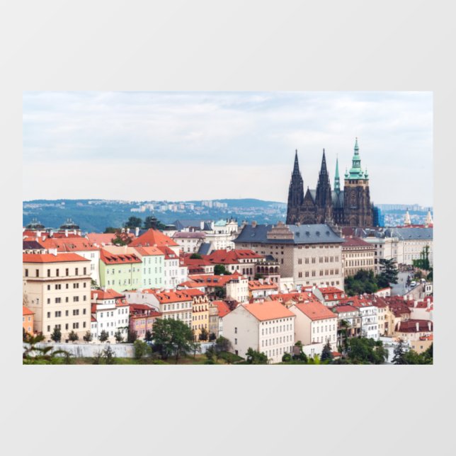 St. Vitus Cathedral and Prague Cityscape - Czech R Window Cling (Sheet)