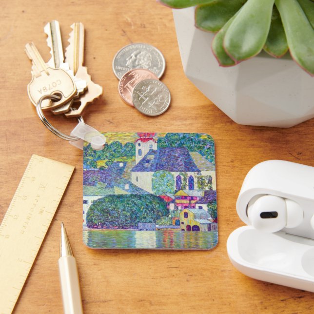 St. Wolfgang Church by Gustav Klimt, Victorian Art Keychain (Desk)
