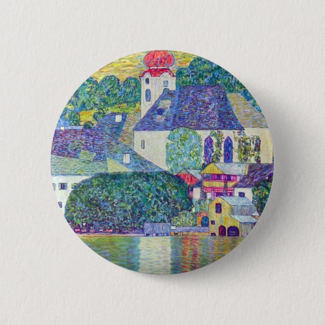 St. Wolfgang Church by Gustav Klimt, Victorian Art Pinback Button (Front)