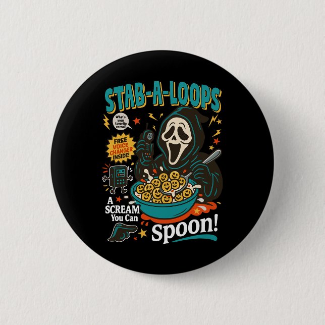 Stab-a-loops Horror Cereal Box Halloween Killer Br Button (Front)