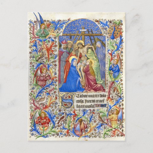 Stabat Mater Dolorosa Crucifix Medieval Manuscript Postcard