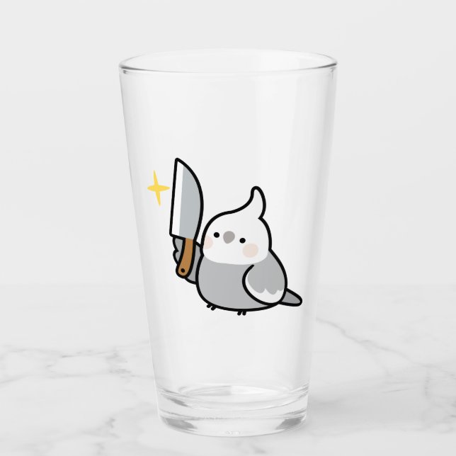Stabby Cockatiel (Whitefaced) Glass Cup (Front)