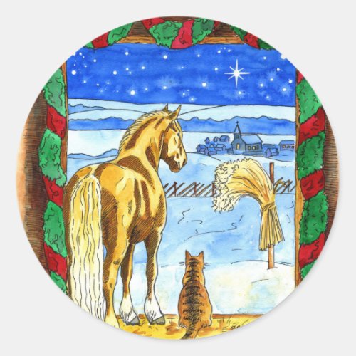 Stable Christmas Classic Round Sticker