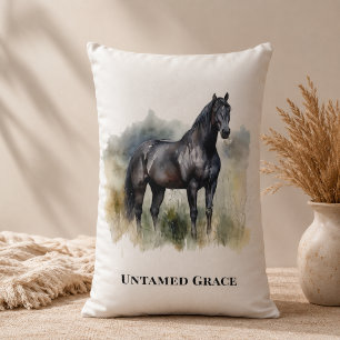 Stable Lounge Black Horse Accent Lumbar Pillow
