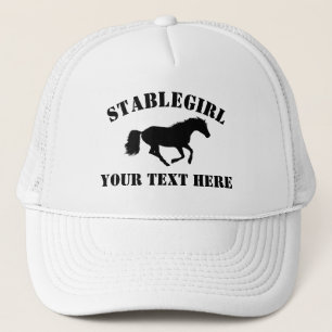 Stablegirl with horse and custom text trucker hat