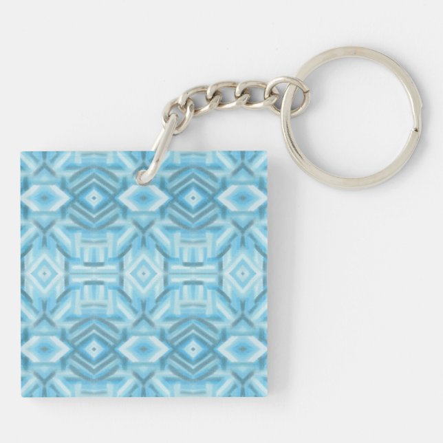 Staccato Light Blue Abstract Soft Pastel Art Keychain (Back)