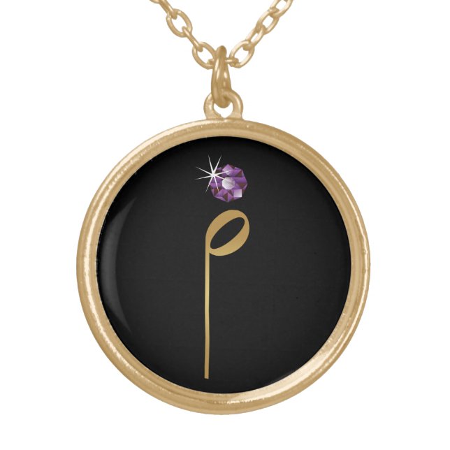 Staccato Note Gold Music Purple Jewel Necklace (Front)