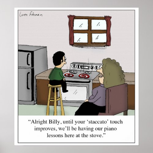 Staccato Touch Piano Lesson Stove Cartoon Poster