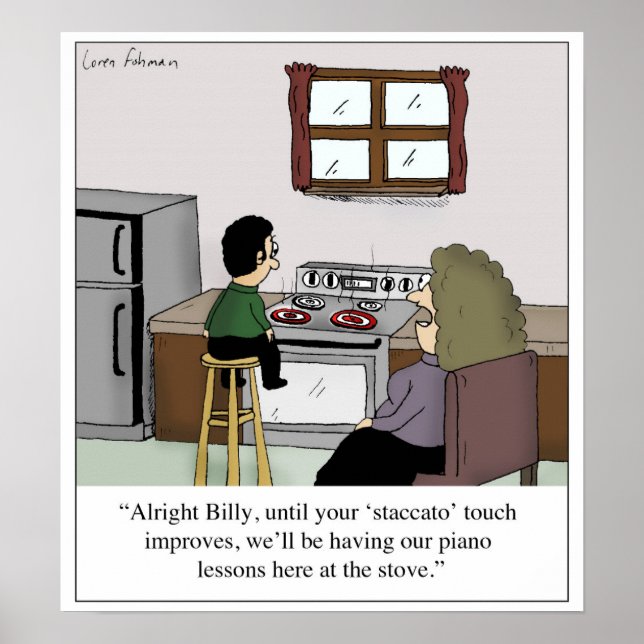 Staccato Touch Piano Lesson Stove Cartoon Poster (Front)