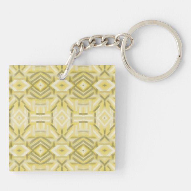 Staccato Yellow Abstract Soft Pastel Art Keychain (Back)