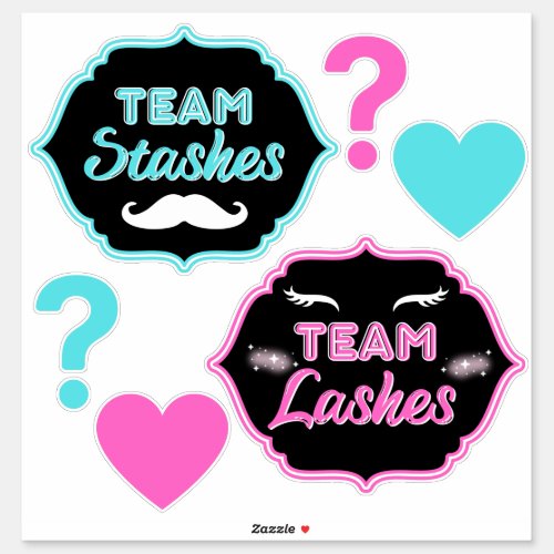 Staches or Lashes Cute Gender Reveal Baby Shower Sticker