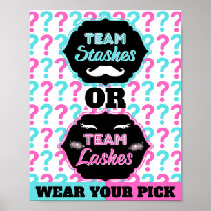Staches or Lashes Gender Reveal Baby Shower Party Poster