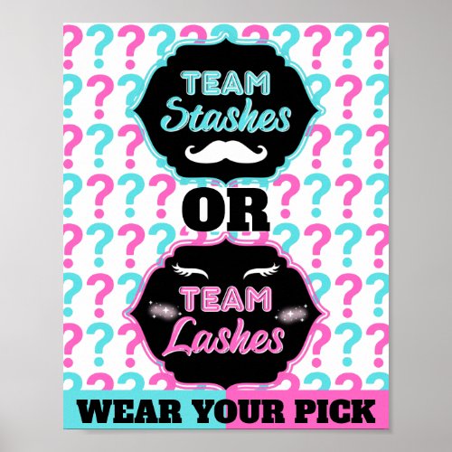 Staches or Lashes Gender Reveal Baby Shower Party Poster