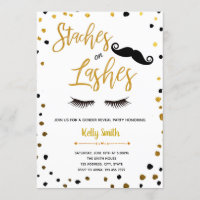 Staches or lashes gender reveal invitation