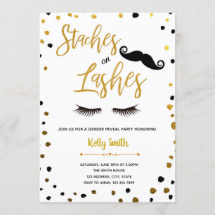 Staches or lashes gender reveal invitation