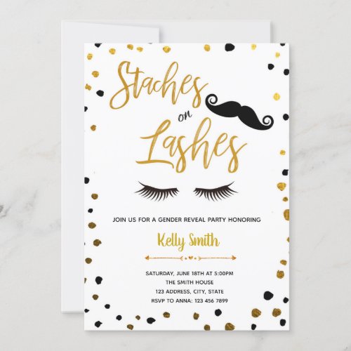 Staches or lashes gender reveal invitation