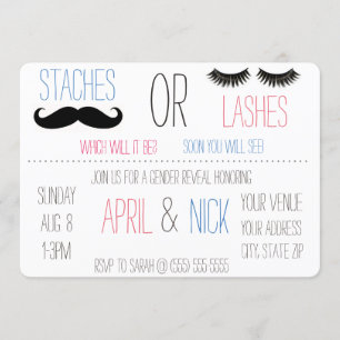 Staches or Lashes Gender Reveal Invitation