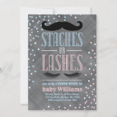 Staches or Lashes gender reveal invitation ideas (Front)