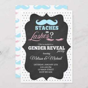 Staches or Lashes Gender Reveal Invitations