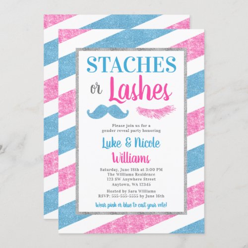 Staches or Lashes Gender Reveal Party Baby Shower Invitation