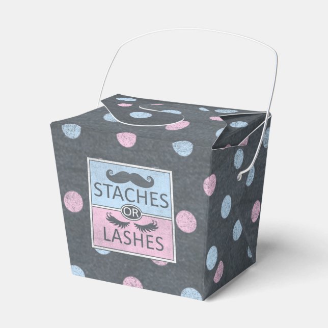 Staches or Lashes gender reveal party favor box (Front Side)